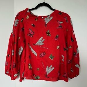 Zara Basic Insect Butterfly Ladybug Red Bell Sleeve Medium